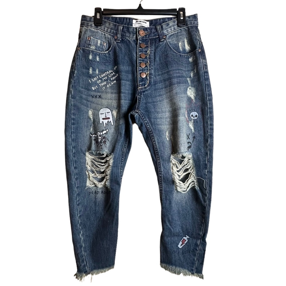 One Teaspoon Blue Distressed Ankle Jeans